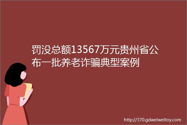 罚没总额13567万元贵州省公布一批养老诈骗典型案例